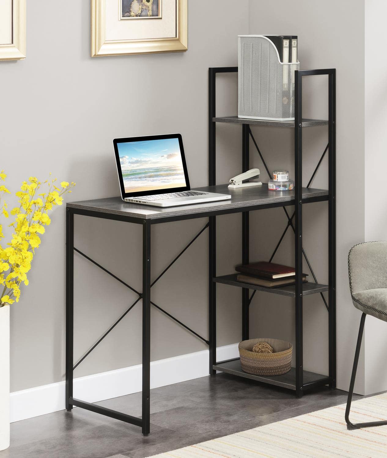 Designs2Go Office Workstation with Shelves, Charcoal Gray/Black
