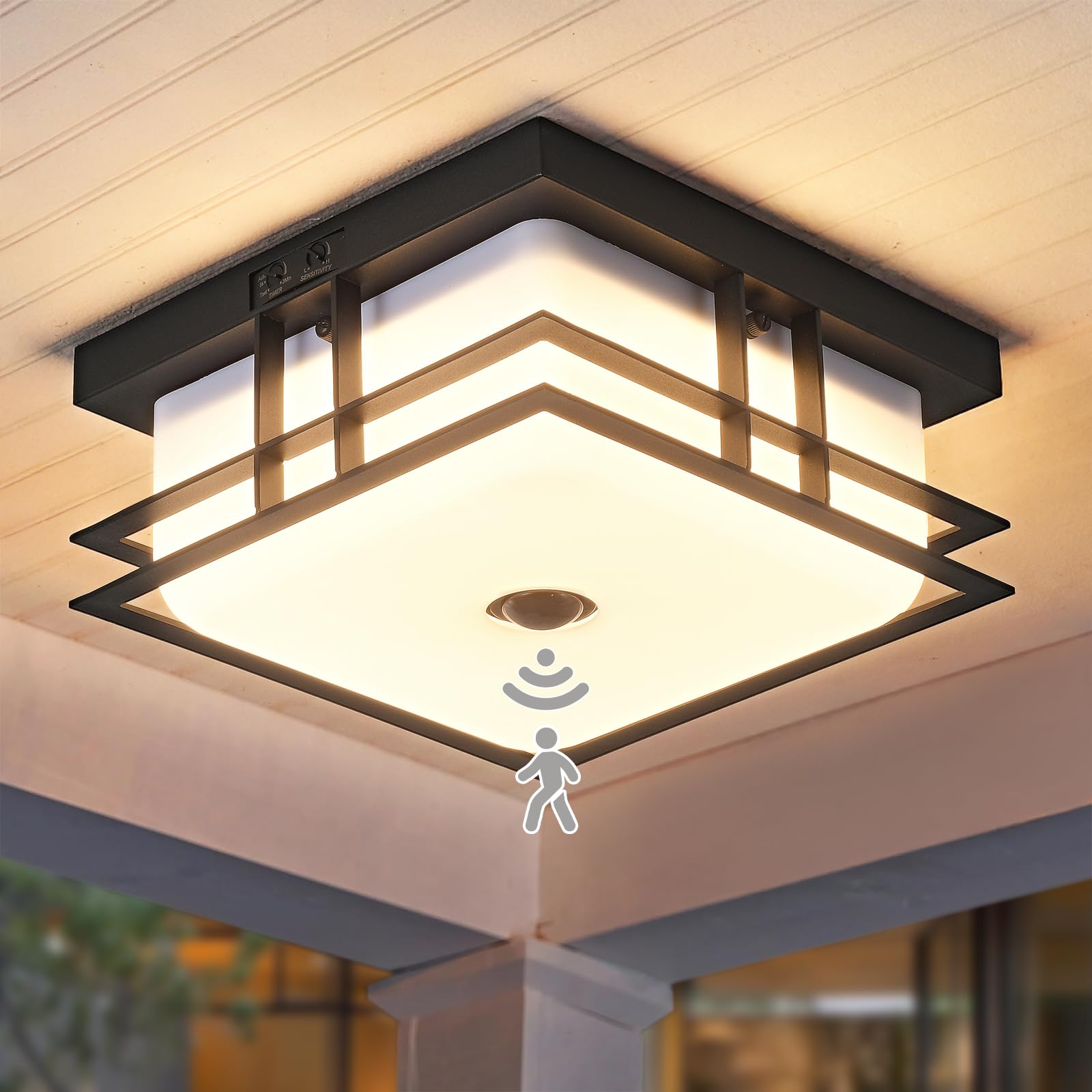 Outdoor Ceiling Light Industrial Design with Acrylic Shade for Porch