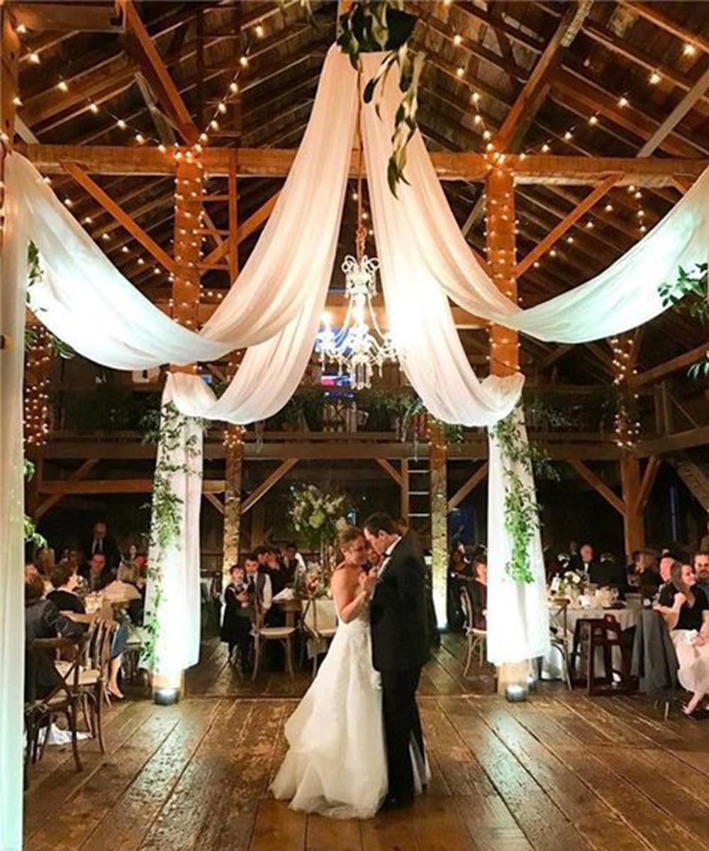 Ceiling Drapes Hanging Kit for Wedding with Hanging Ring and 6 Panels 5ftx15ft White