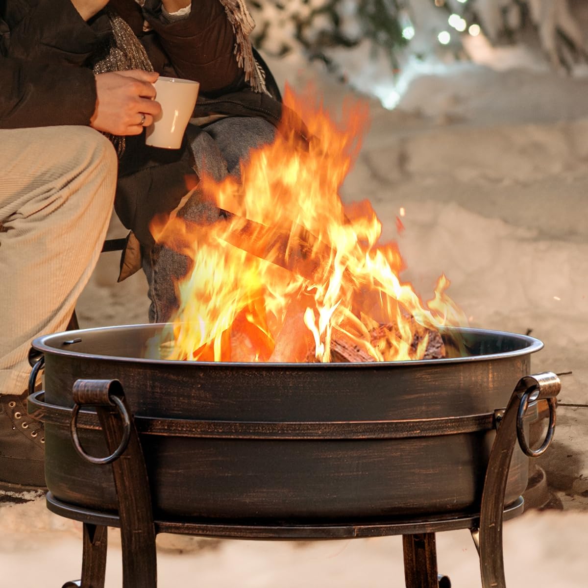 Inch Fire Pit with Grill & Lid, Fireplace & Round Table & BBQ 3 in 1 Fire Pit,Heavy