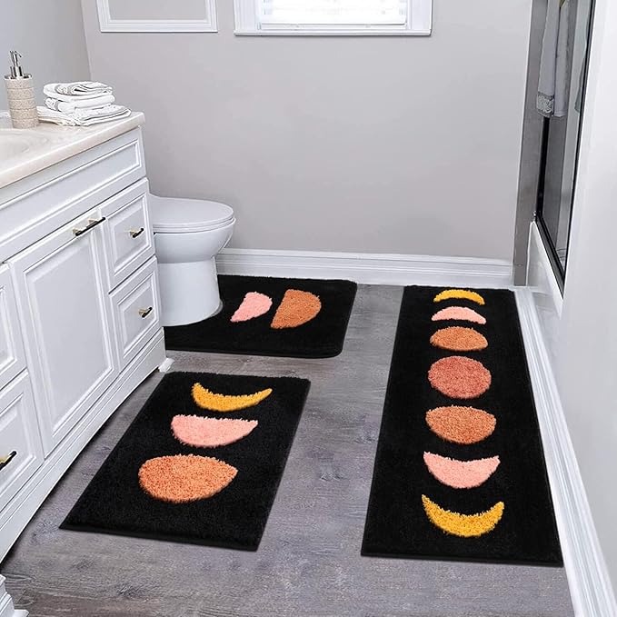 Boho Bathroom Set - 3 Piece Non Slip Microfiber Mats