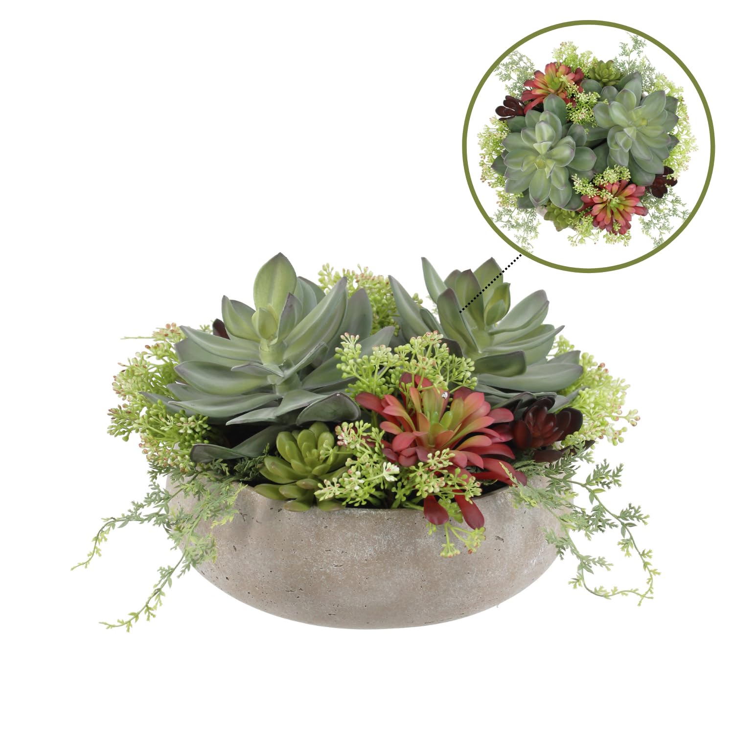 Round Faux Succulent Arrangement, 14" Premium Artificial Indoor Plant Enhances Interior