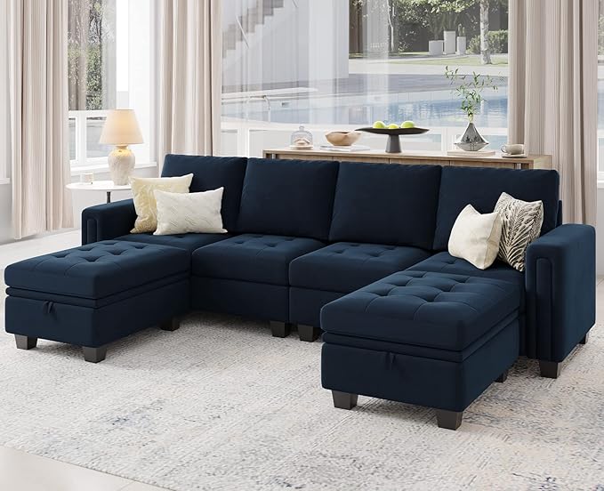 Velvet U Shaped Sectional Sofa Couch
