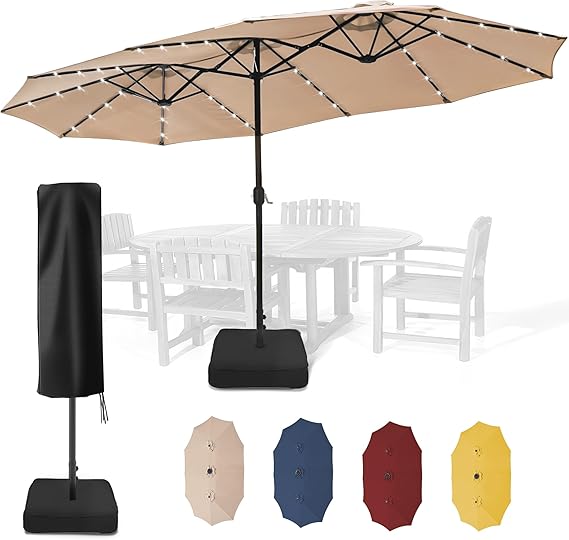 40LED 15ft Large Patio Umbrellas with Base Included and Umbrella Cover