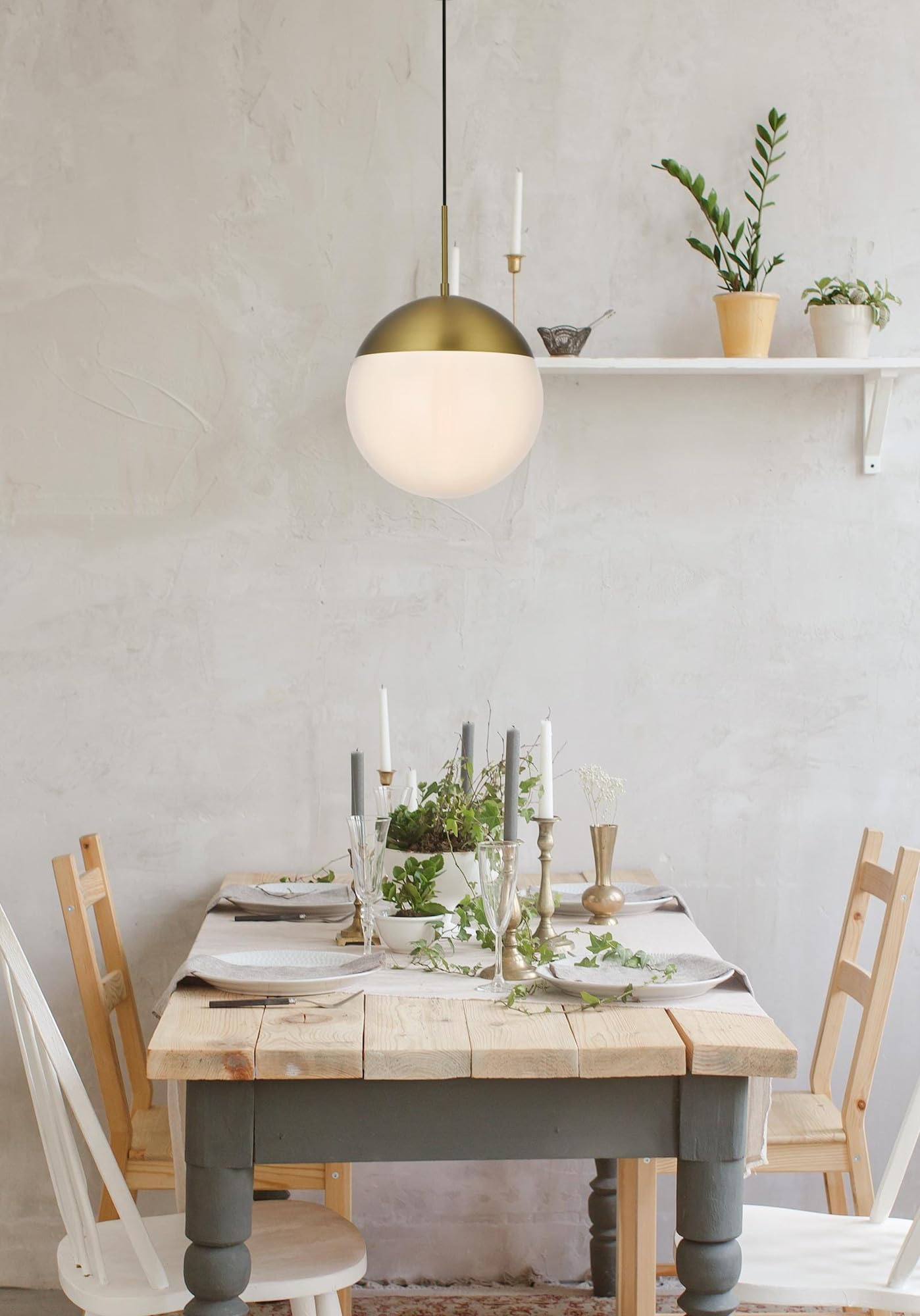 Living District Eclipse 1-Light & Glass Metal Pendant in Brass/White