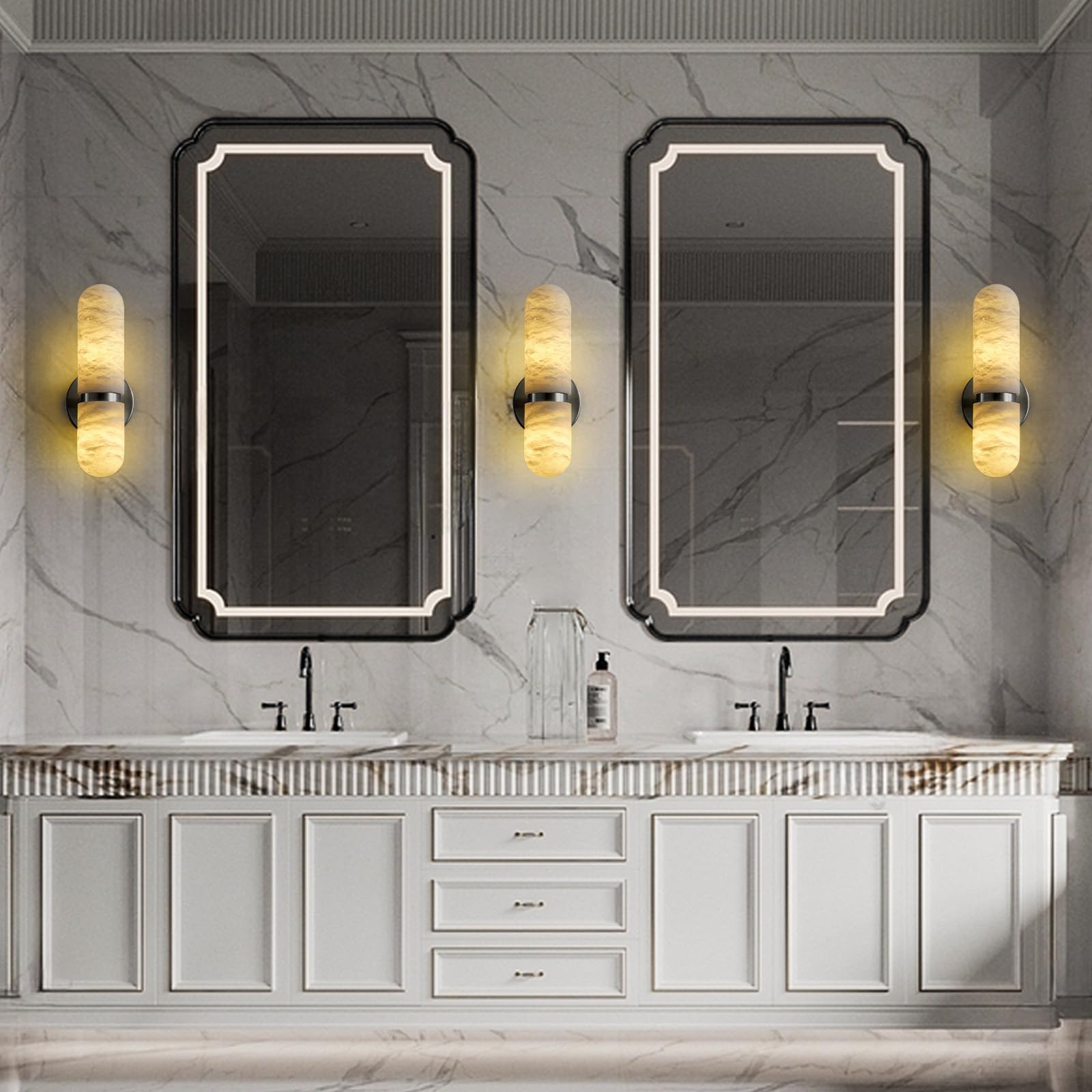 Alabaster Wall Sconces, 13" Black Wall Sconce