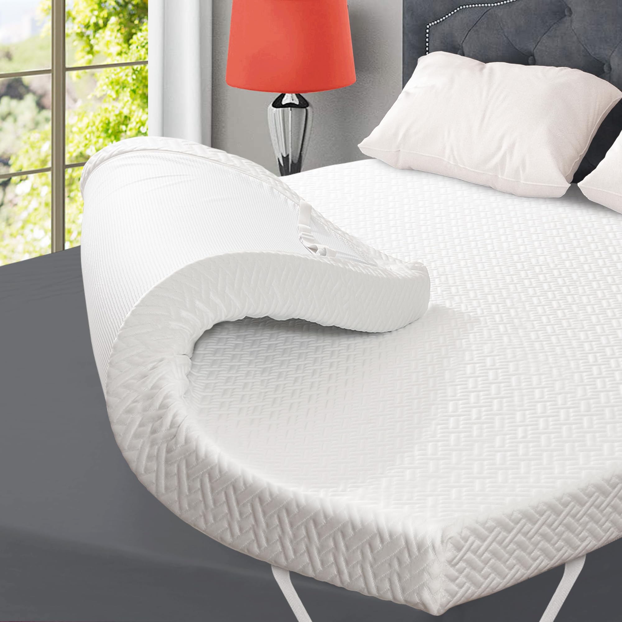 3 Inch Gel Memory Foam Mattress Topper Queen Size, Gel-Infused Mattress Pad Cover