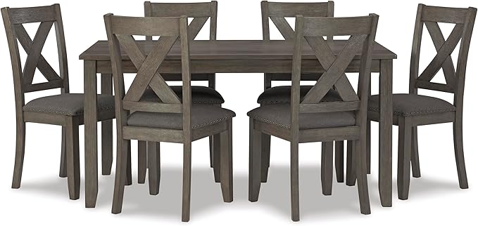 Skempton Cottage Dining Room Table Set with 6 Upholstered Chairs, Whitewash