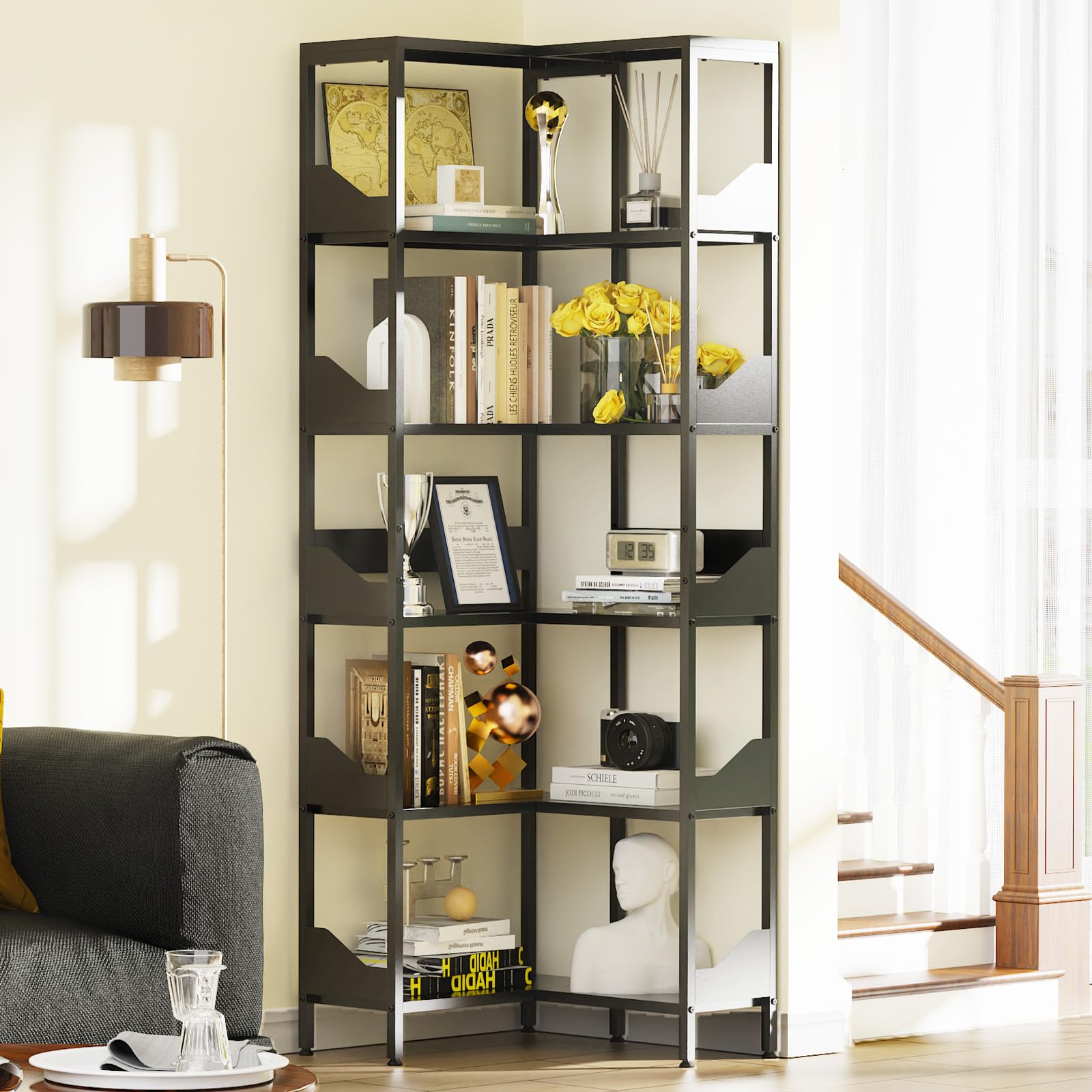 Metal Corner Bookshelf for Space Management