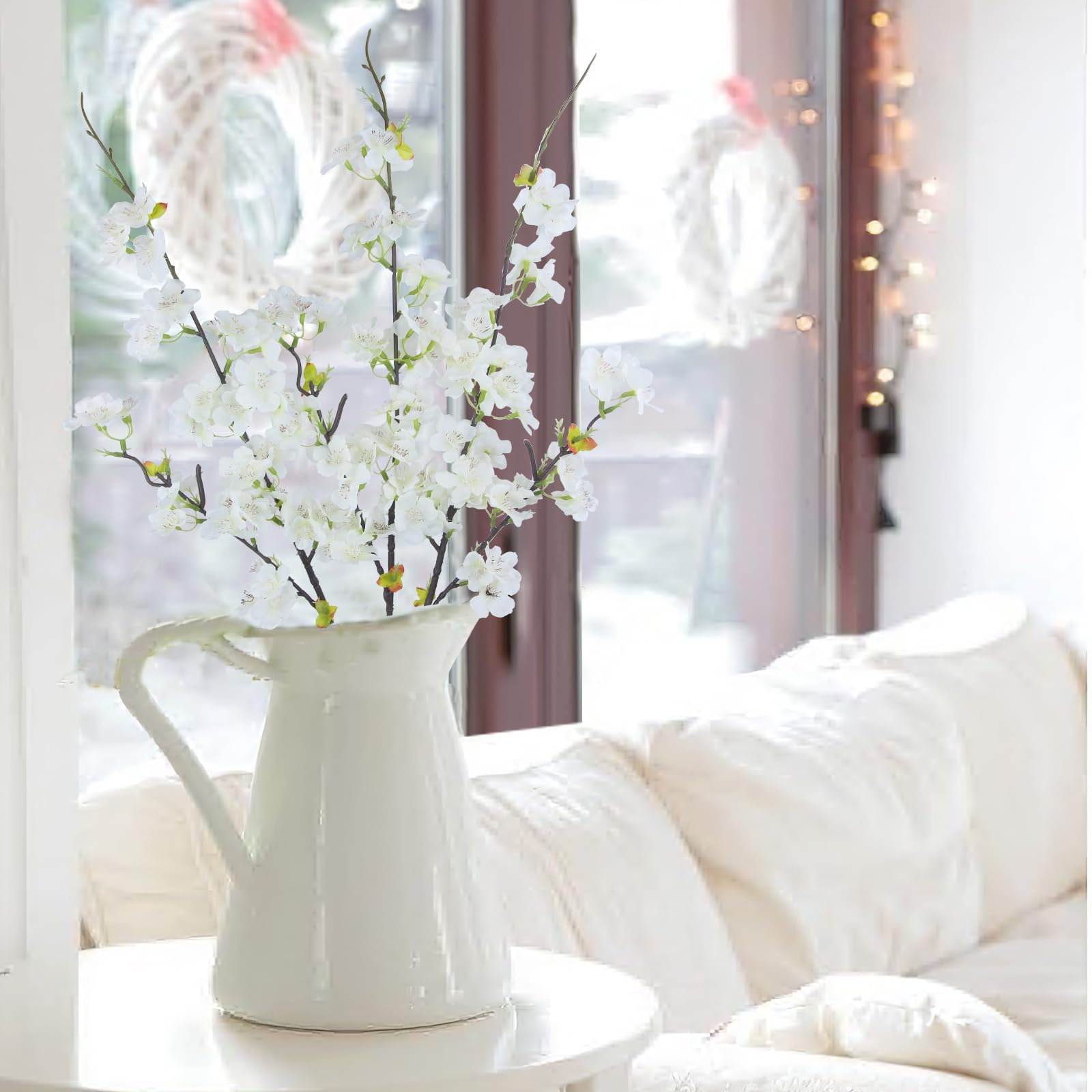 3 Pcs Artificial Cherry Blossom Branches Flowers White Silk Peach Flowers Bulk Faux