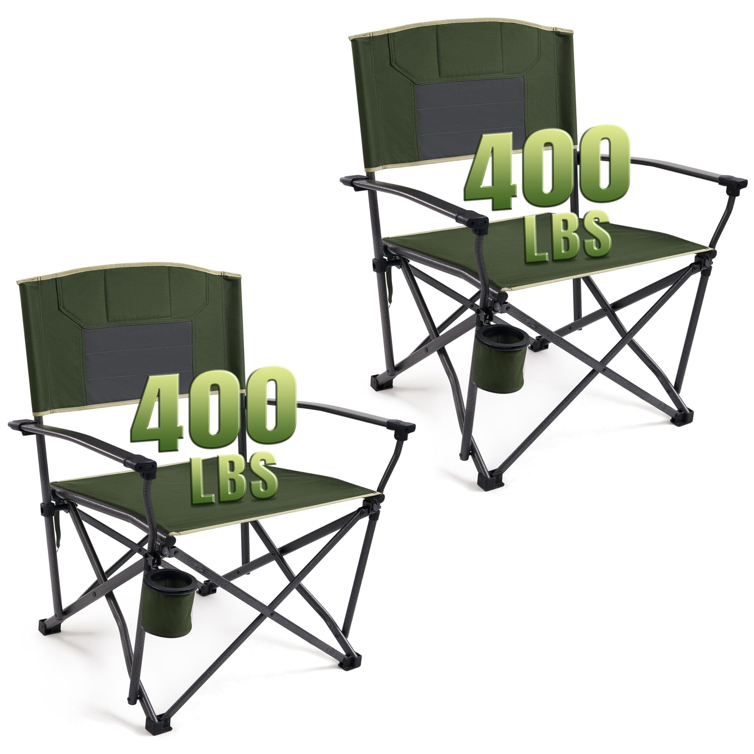 Folding Camping Chairs 2 Pack, Heavy Duty Camping Chairs for Adults Steel Frame Support