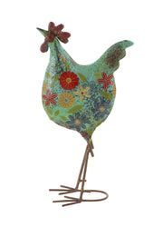 Eclectic Metal Garden Chicken Sculpture, 10" L x 5" W x 17" H