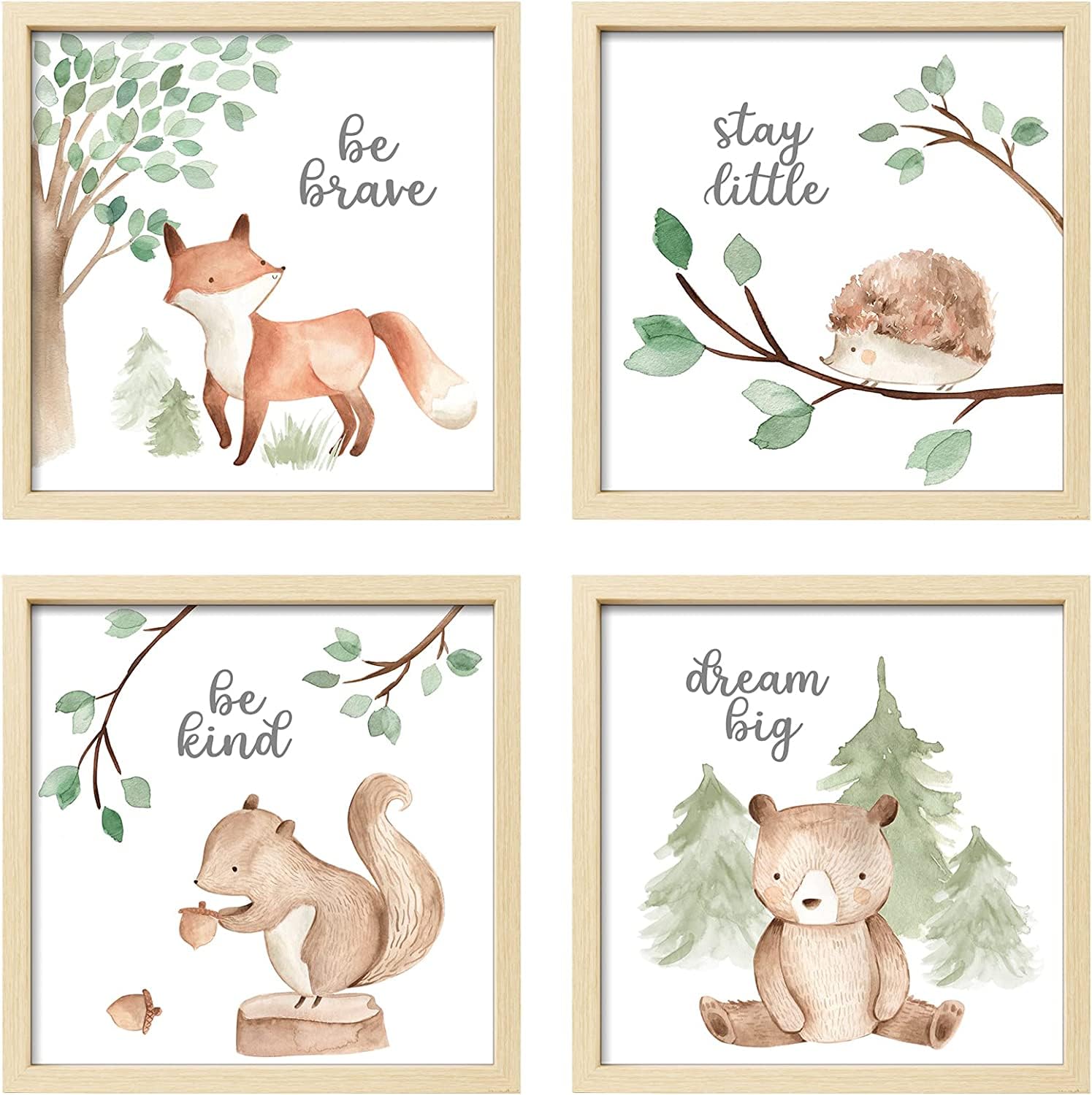 Framed Woodland Nursery Wall Decor, 10x10 inch Cute Baby Wall Art Room Decor