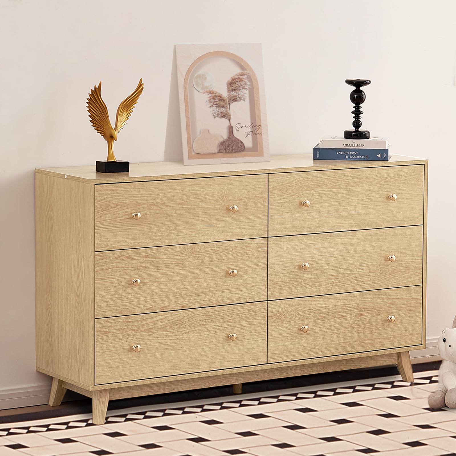 Dresser, Wooden Chest of Drawers with Sliding with Anti-tip Device, Modern