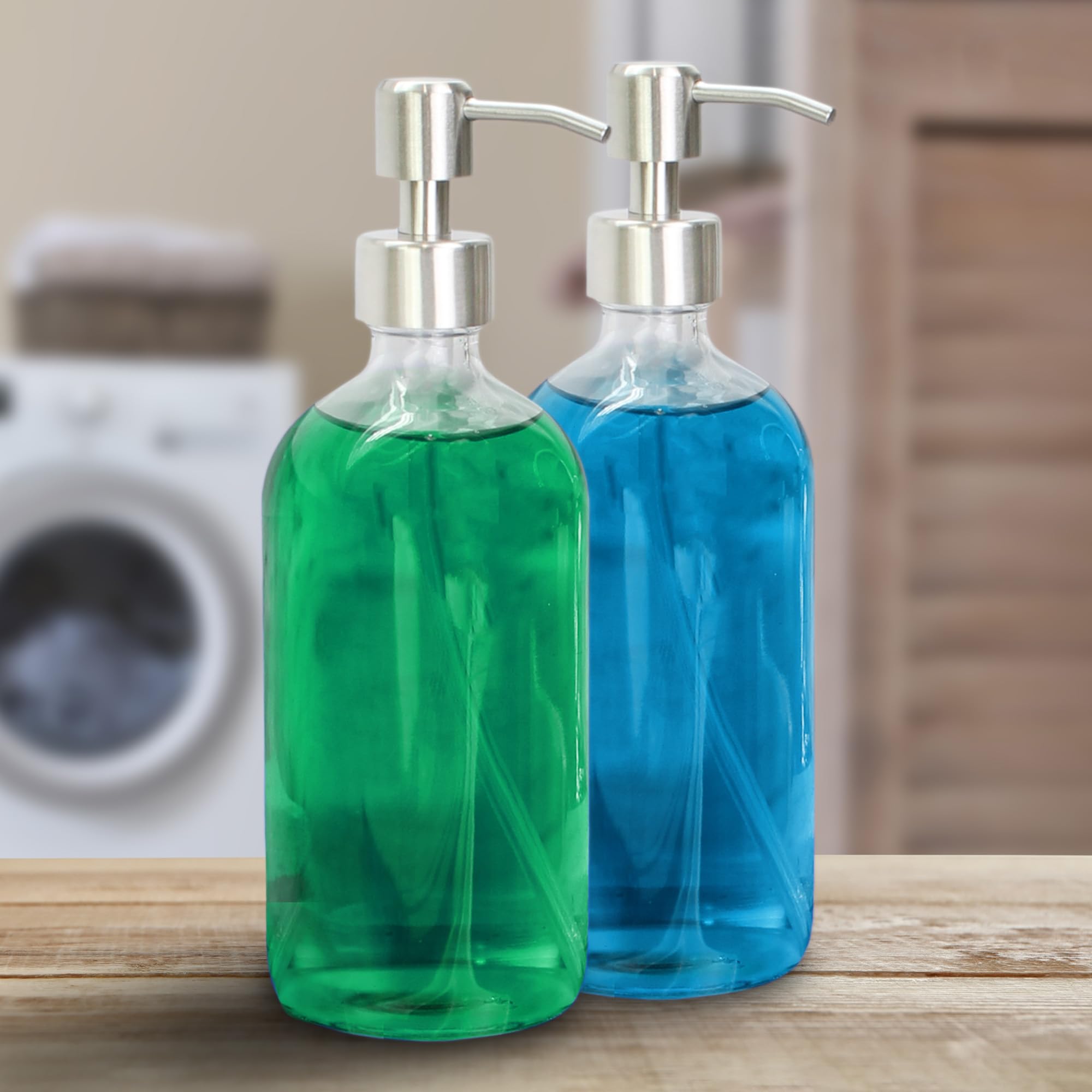 16-Ounce Clear Glass Bottles w/Stainless Steel Pumps (20 Pack), Soap Dispenser
