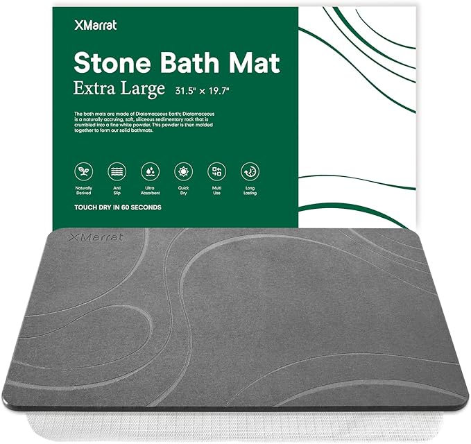 Large Stone Bath Mat, Super Absorbent Diatomaceous Earth Bath Mat
