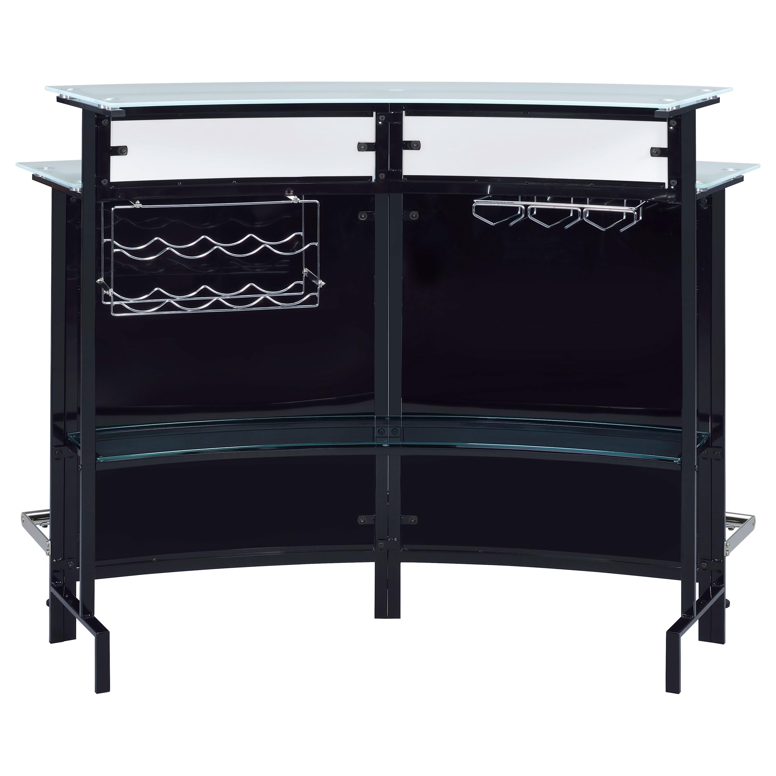 Coaster Home Furnishings - Keystone - Glass - Bar Cabinet with Bottle Wine Rack, Stemware Rack and Chrome Footrest - Dining Room & Home Bar - Black - 100139
