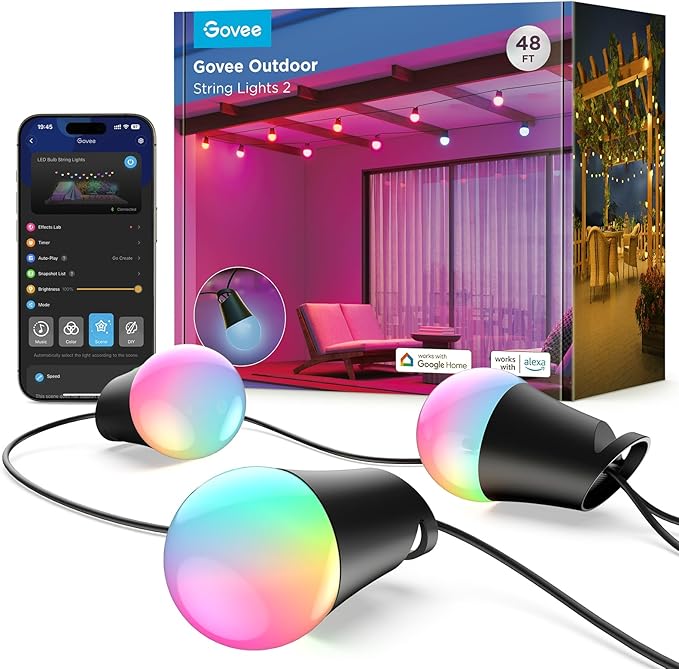 Smart Outdoor String Lights 2, 144ft Outdoor Lights with Dimmable Warm White LED Bulbs