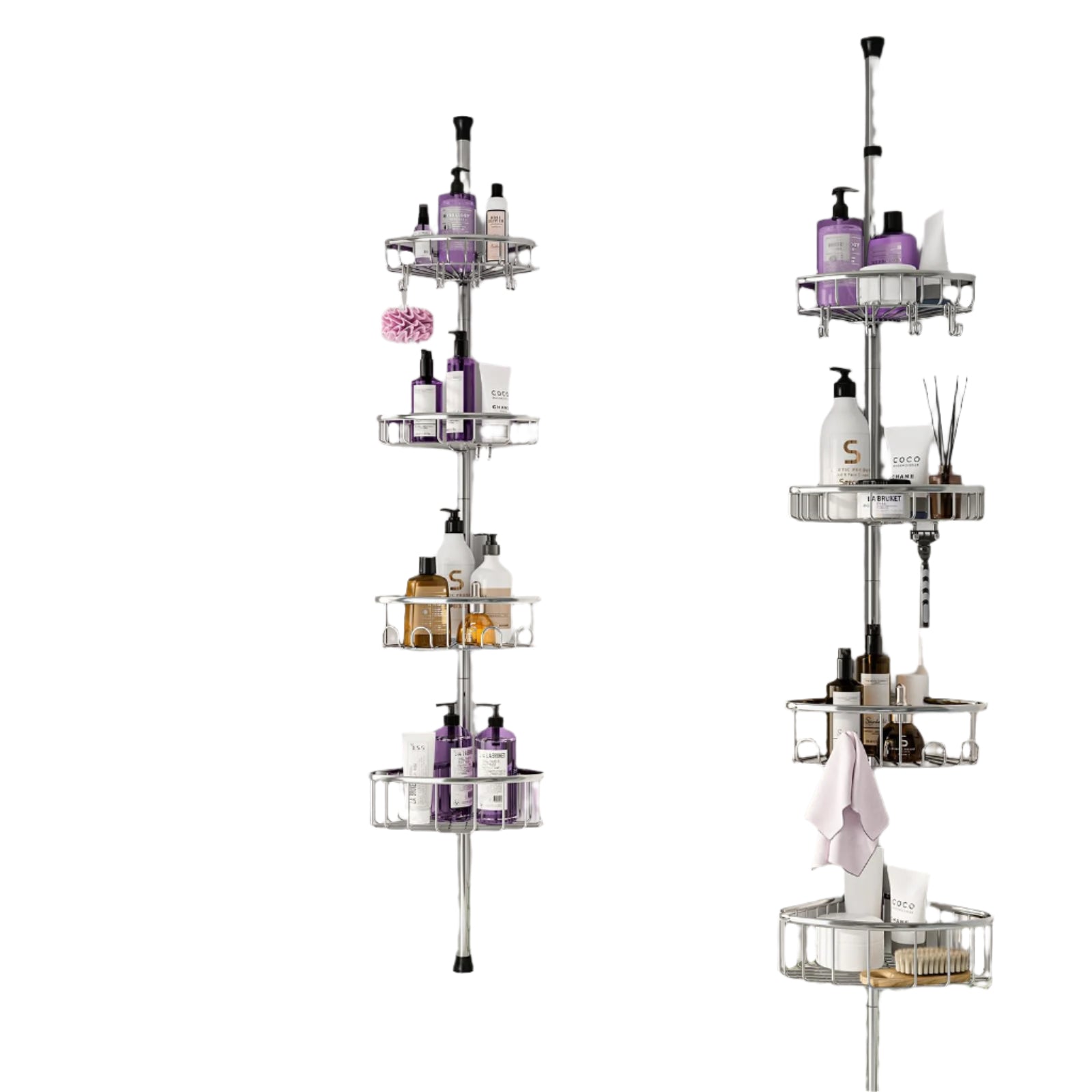 Corner Shower Caddy Tension Pole: Stainless Steel Rustproof 4-Tier Shower Organizer