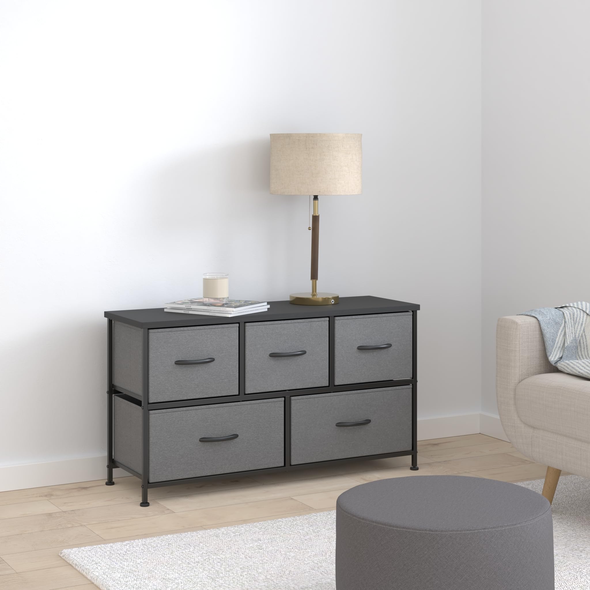 Dresser for Bedroom 5 Fabric Drawers Dresser Clothes Cabinet Storage