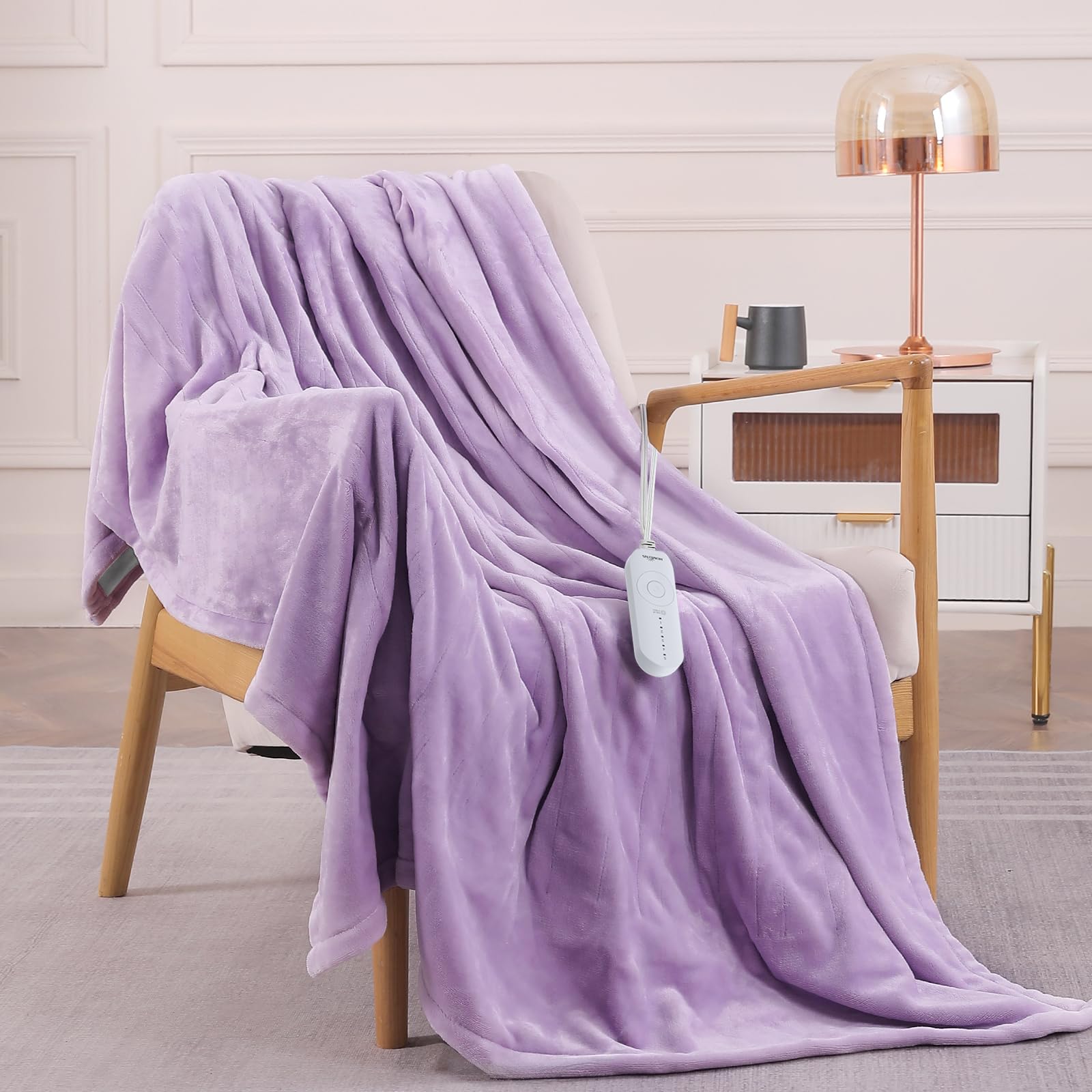 LuxeHeat Heated Blanket Electric Blanket, Soft Flannel Sherpa Heated Throw
