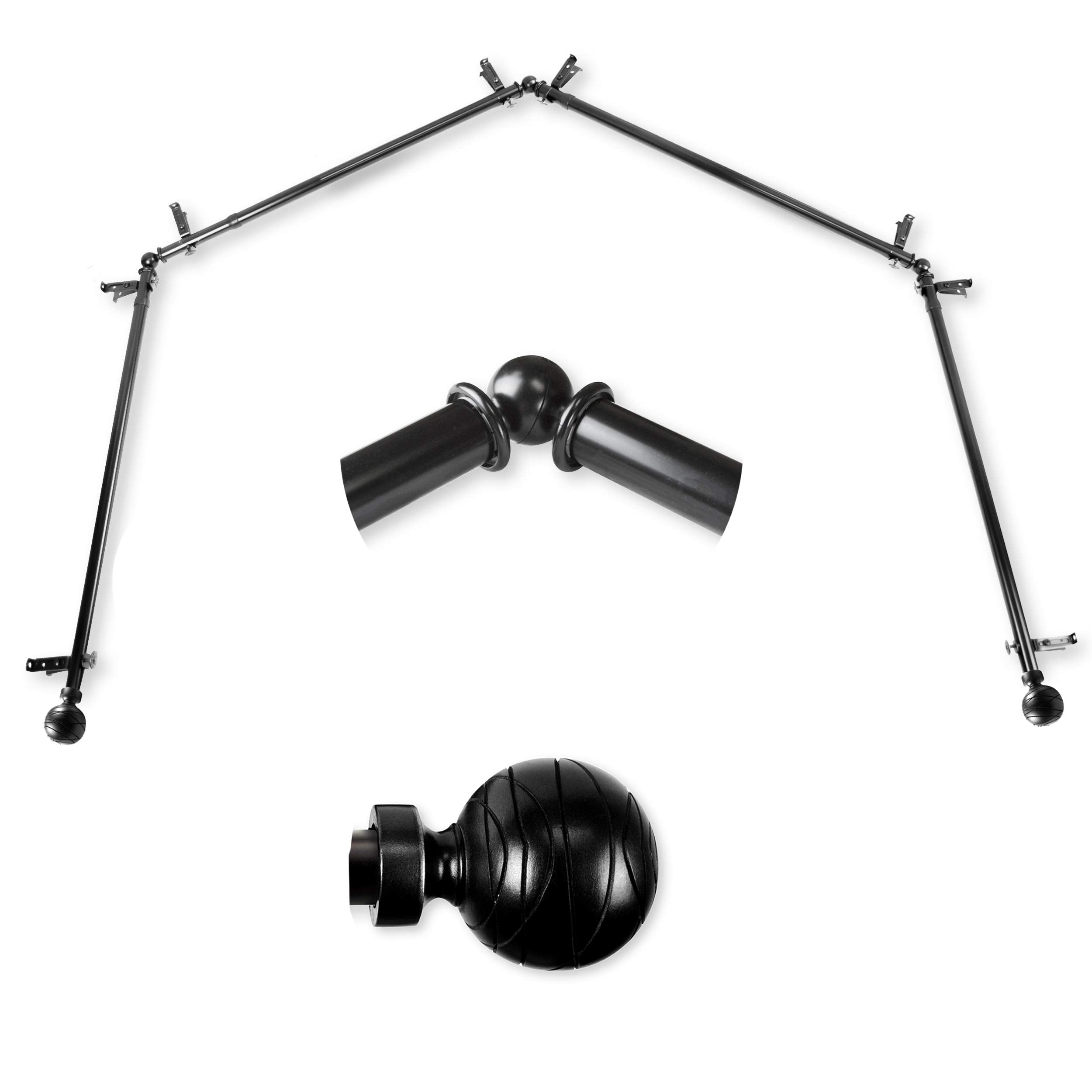 Ferero 13/16" 4-Sided Bay Window Curtain Rod 28-48 inch (each side) - Black