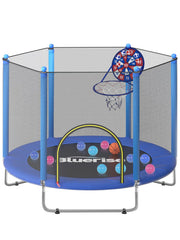 BLUERISE 60" Trampoline for Kids, 5FT Small Toddler Indoor & Outdoor Trampoline, Basketball Hoop & Dart Board, Baby Toys, Gifts for Boy and Girl, Baby Toddler Christmas Toys Blue