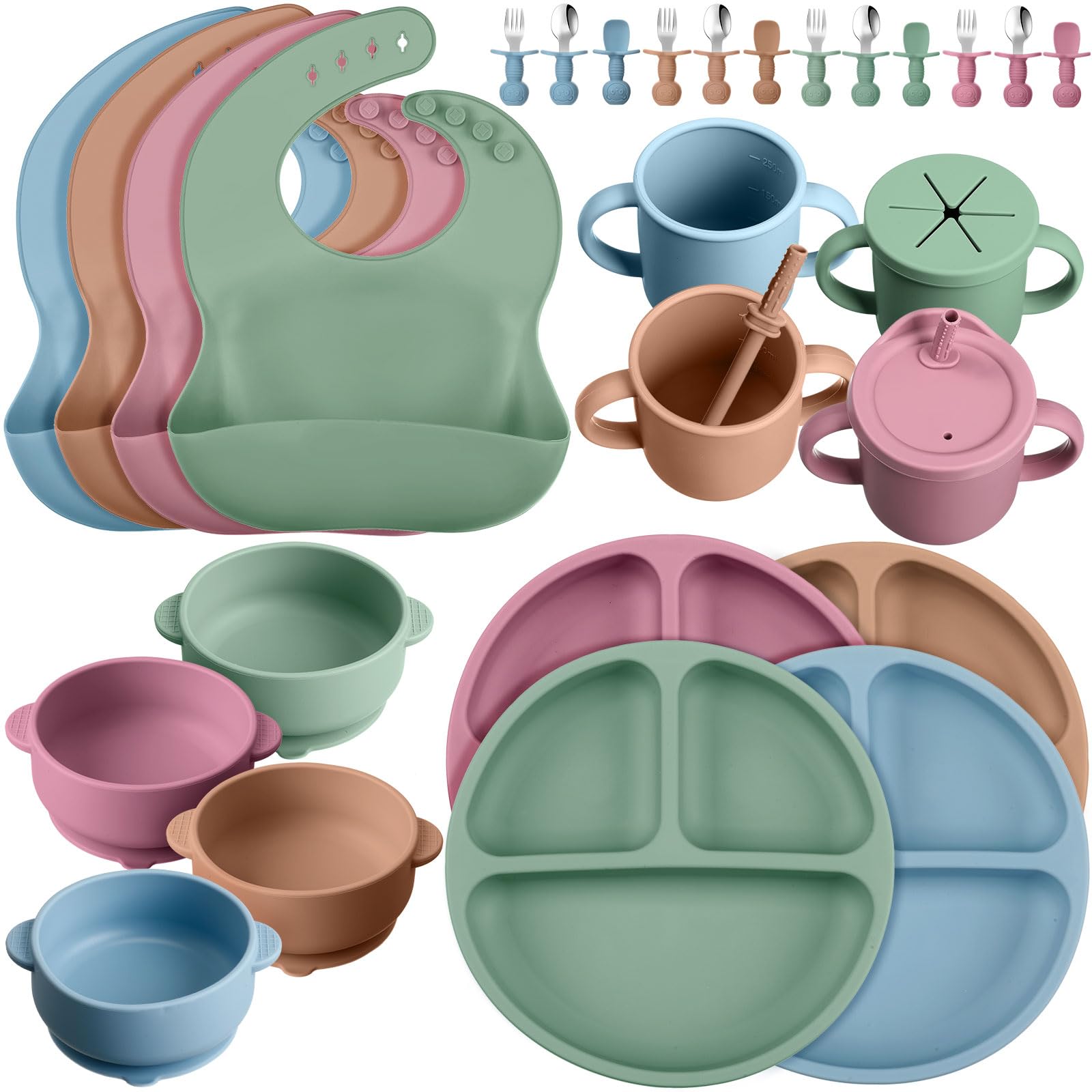 32 Pack Silicone Baby Feeding Set Baby LED Weaning Supplies Includes Suction