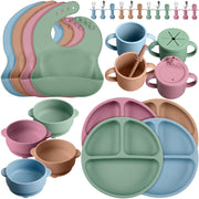 32 Pack Silicone Baby Feeding Set Baby LED Weaning Supplies Includes Suction