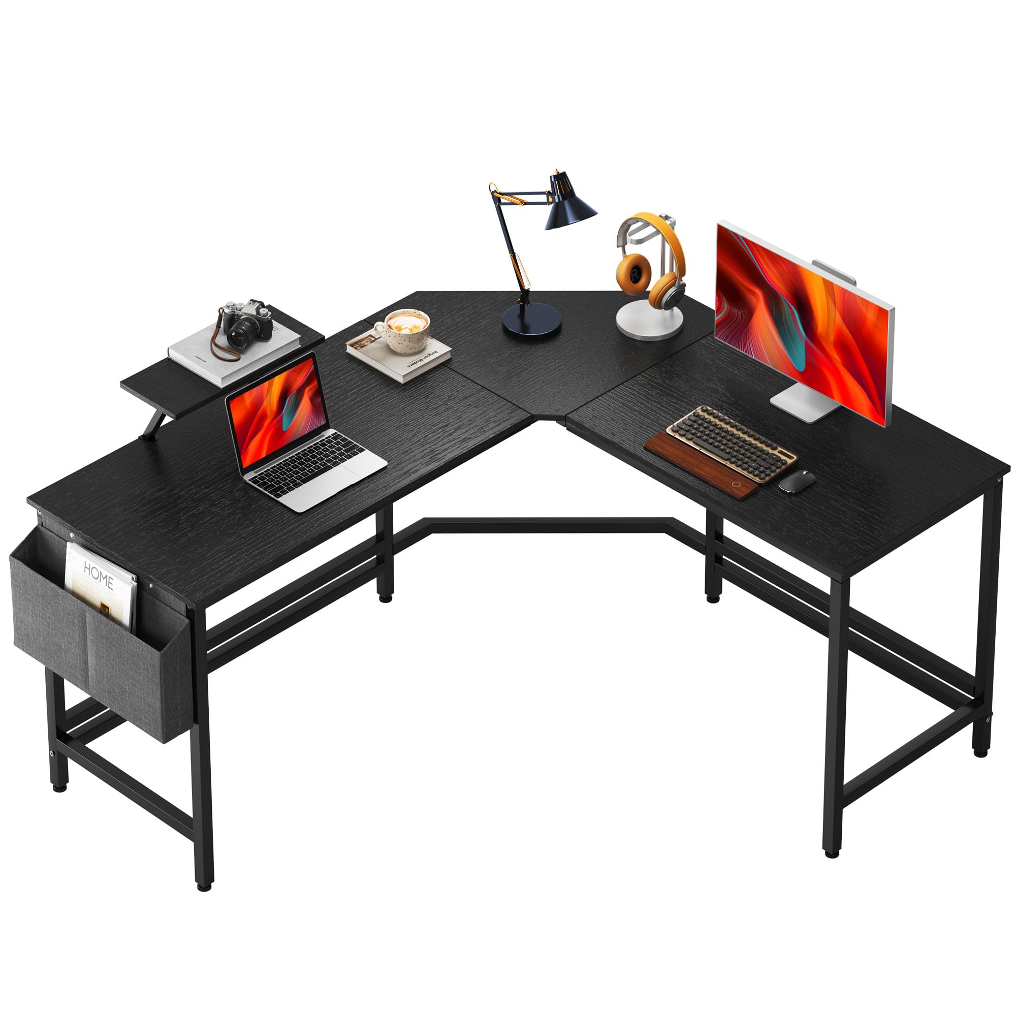 L-Shaped Desk with Side Storage Bag, L Shape Computer Desk