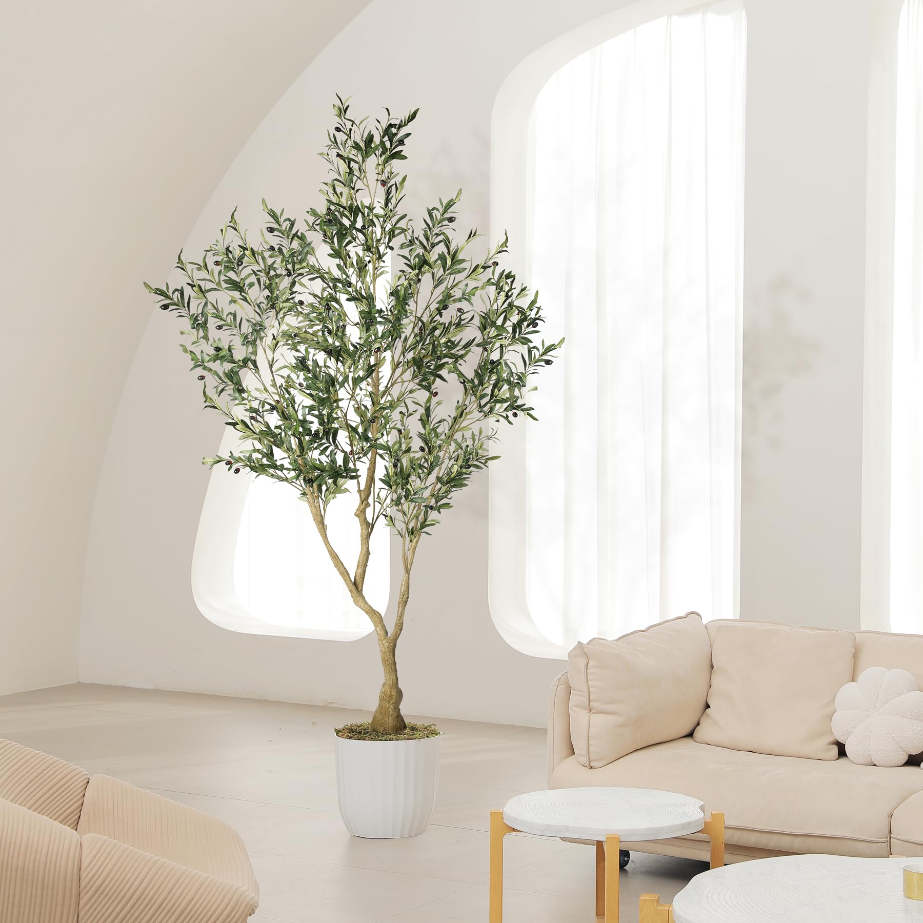 Olive Trees Artificial Indoor - Faux Olive Tree 7ft with Large Olive Branches and Lifelike