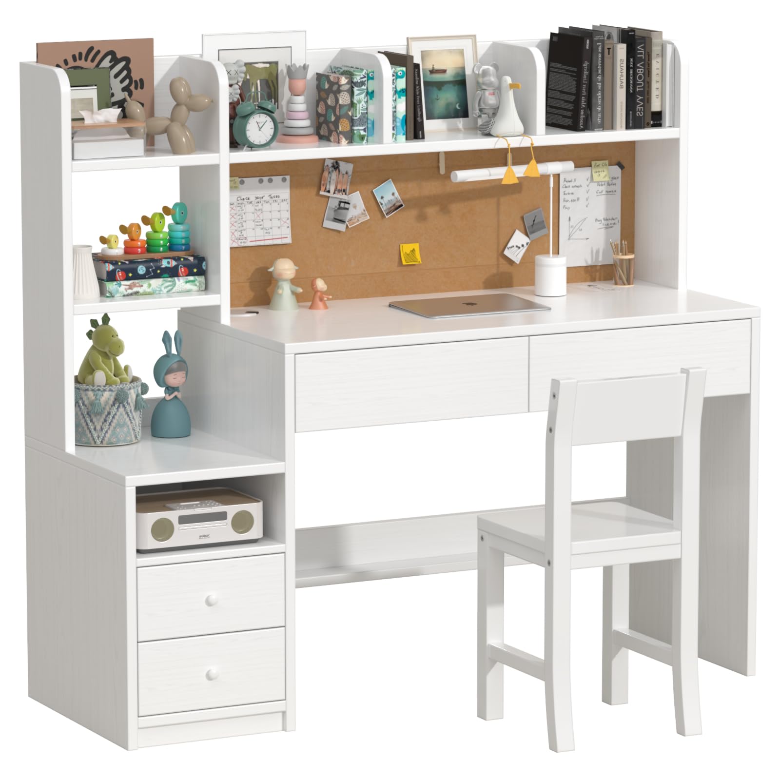 Kids Desk and Chair Set, Kids Study Desk with 4 Drawers