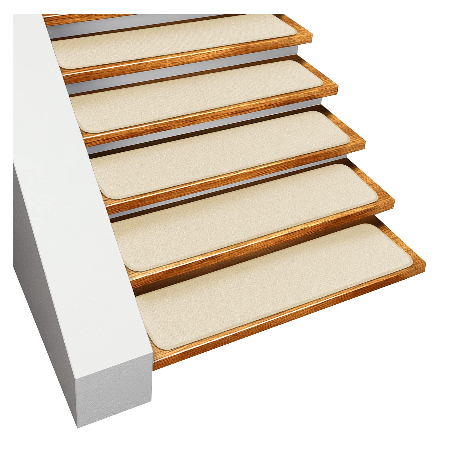 Set of 15 Skid-Resistant Carpet Stair Treads - Ivory Cream - 8 Inches X 30 Inches