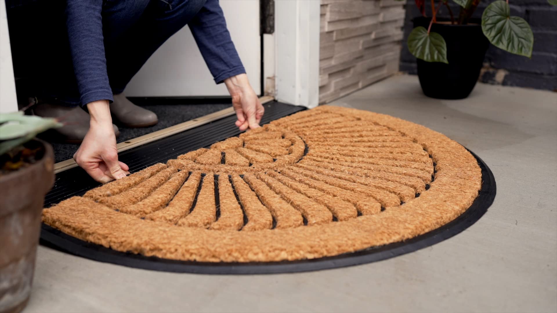 Crescent, Rubber-Backed Natural Coir Doormat, Entry Mat for Indoor or Outdoor Use, 24"x39"