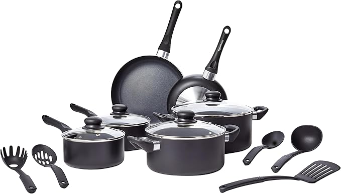 Non Stick Kitchen Cookware 8-Piece Set, Non-Induction, Includes Pots and Pans, Black