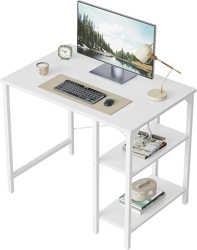 Small Computer Desk, 35 Inch Home Office Desk with Storage Shelves