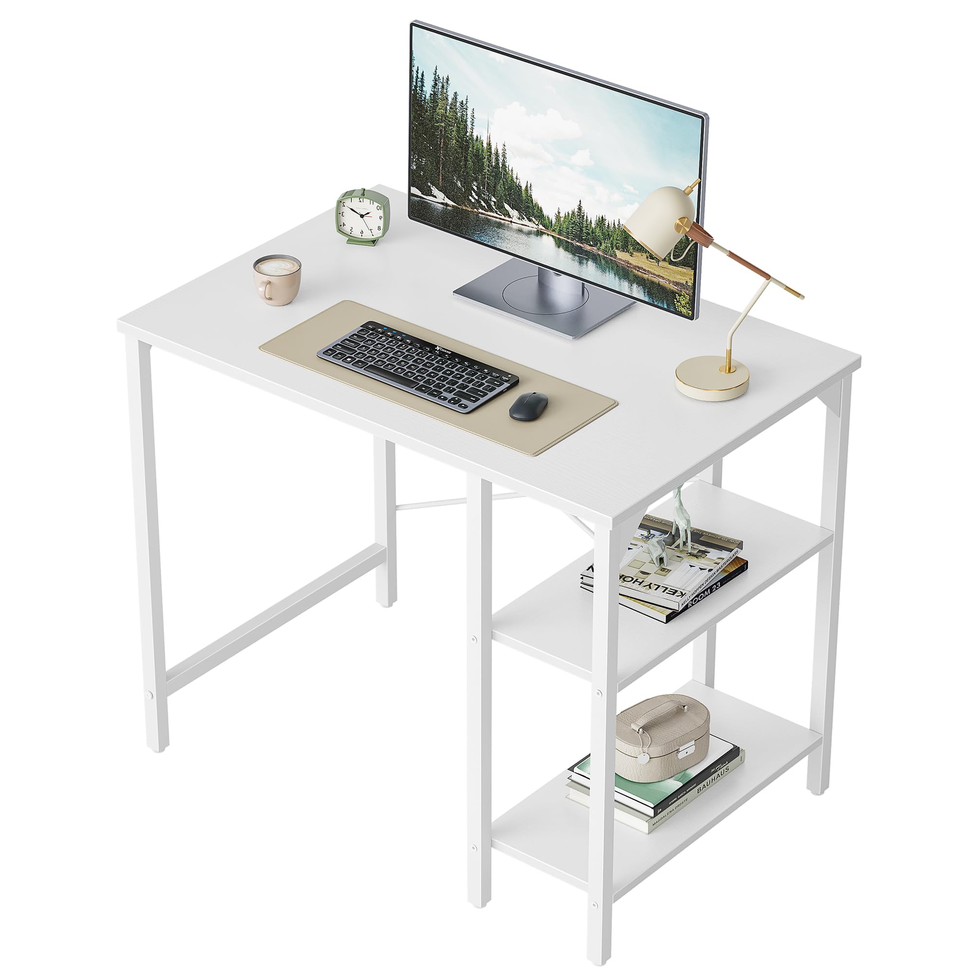 Small Computer Desk, 35 Inch Home Office Desk with Storage Shelves