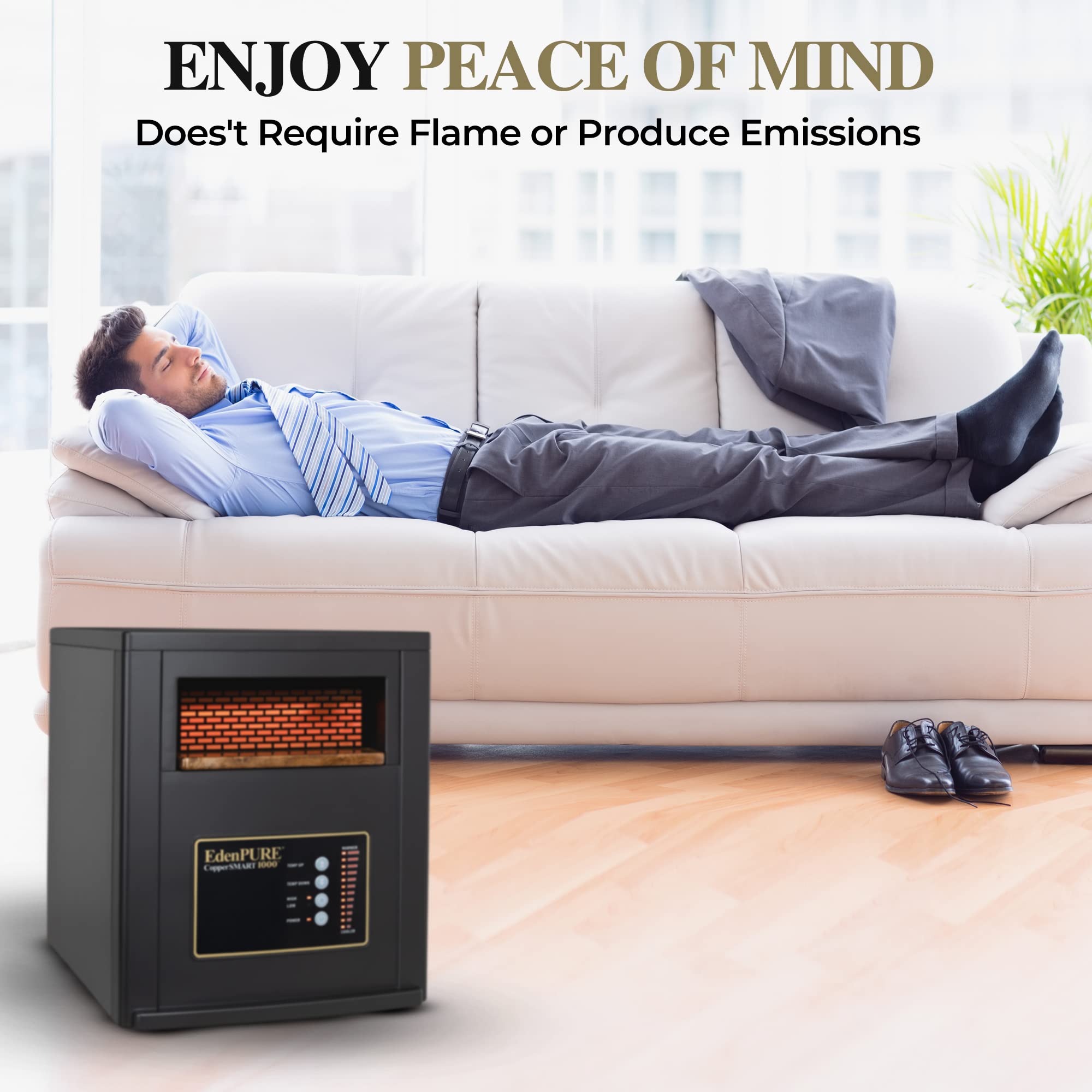 EdenPURE CopperSMART Electric Space Heater - ETL Listed, 1000 to 1500 Watt Portable Heater for Large and Small Rooms - Energy Efficient, Infrared, Lifetime Filter