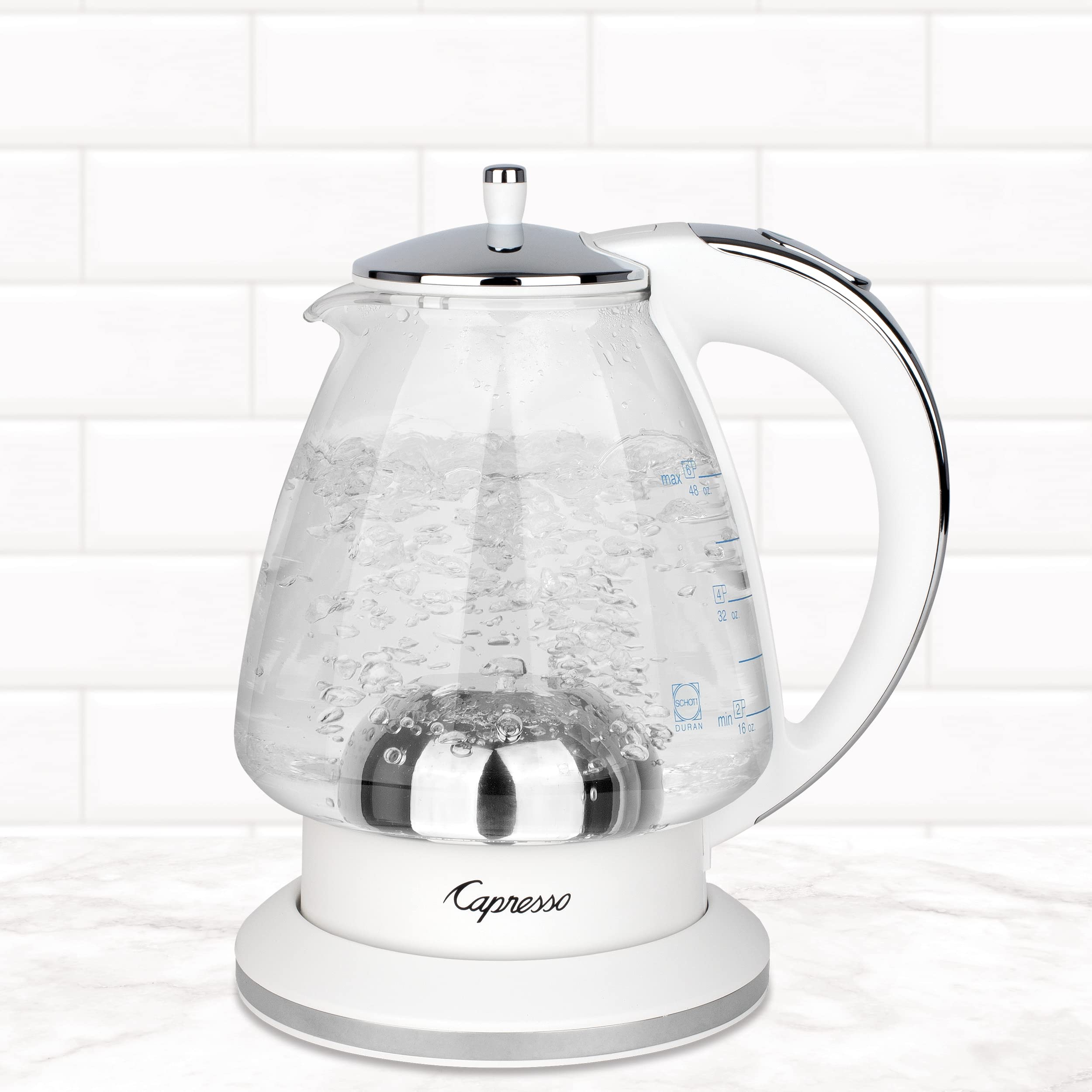 H2O Glass Kettle, 240.02, White and polished chrome, 48 ounces