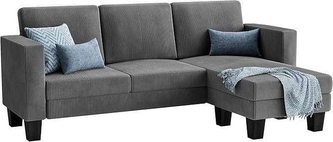 L-Shaped Convertible Sectional Sofa 3 Seater with Corduroy Fabric