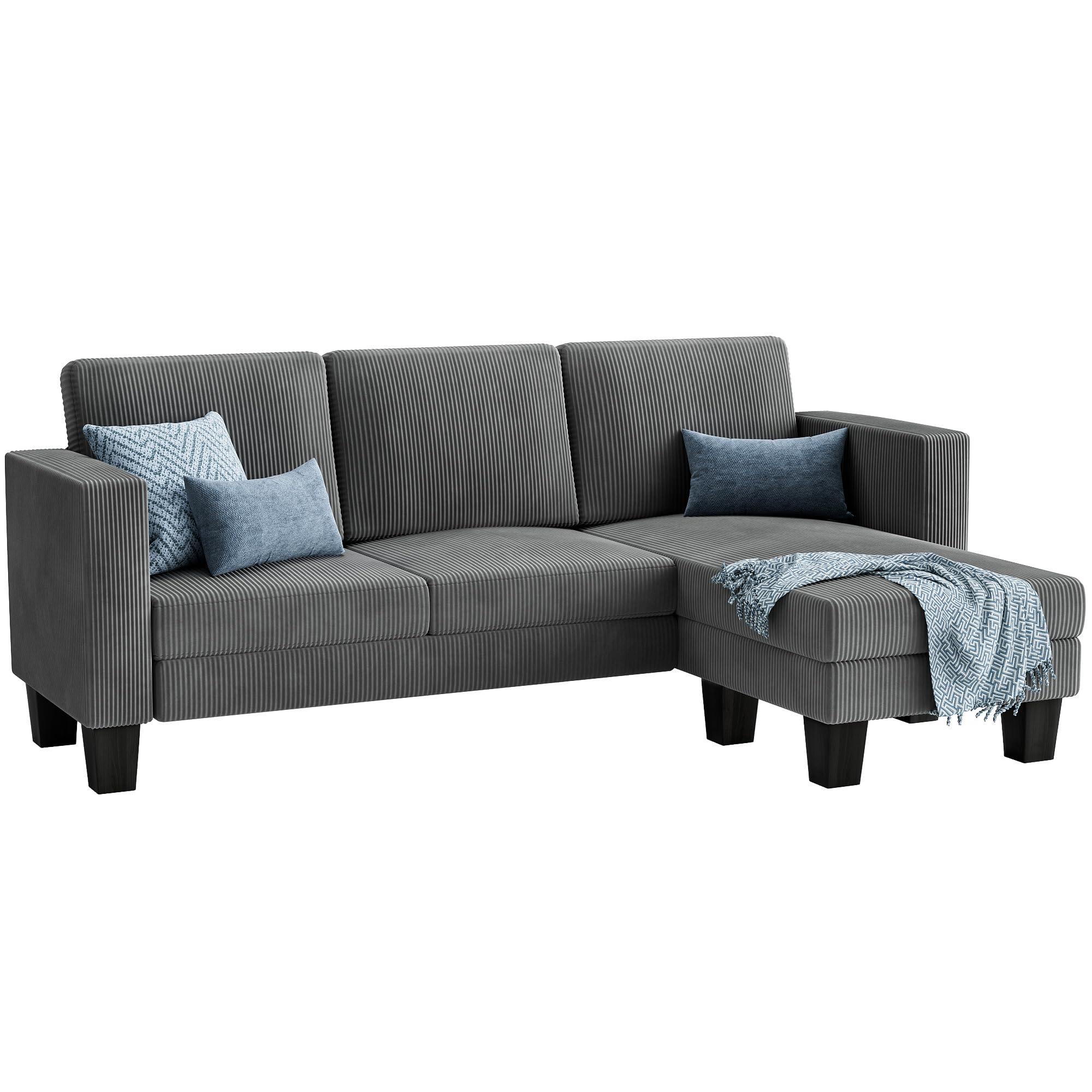 L-Shaped Convertible Sectional Sofa 3 Seater with Corduroy Fabric