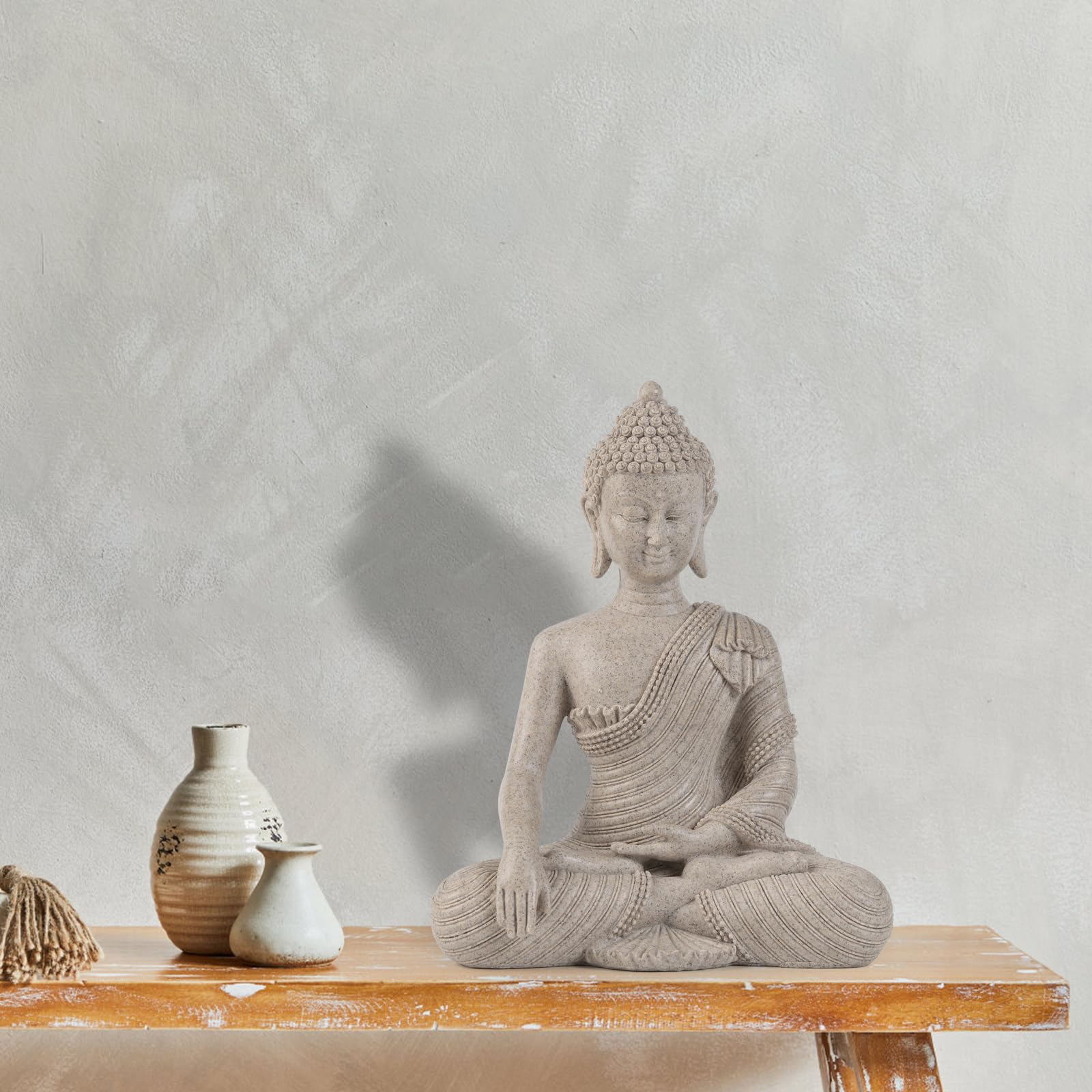 Buddha Statue for Home Decor Beige White-Buddha Statue Large