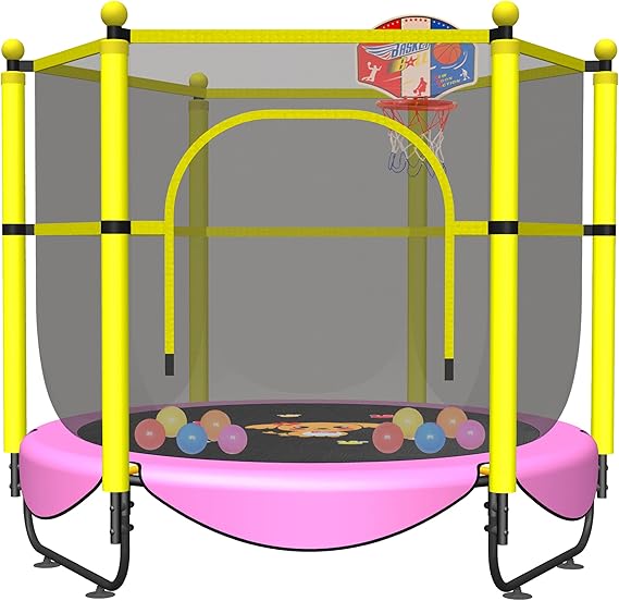 60" Trampoline for Kids, 5 FT Toddler Baby Trampoline with Safety Enclosure Net