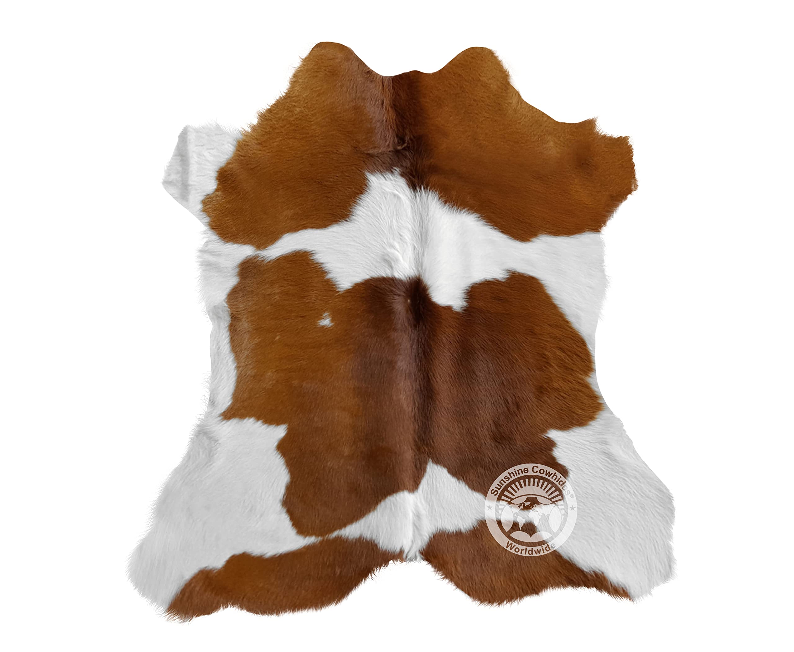 100% Genuine Calf Hide Brown & White Cowhide Rug - Modern Style Calfskin Rug