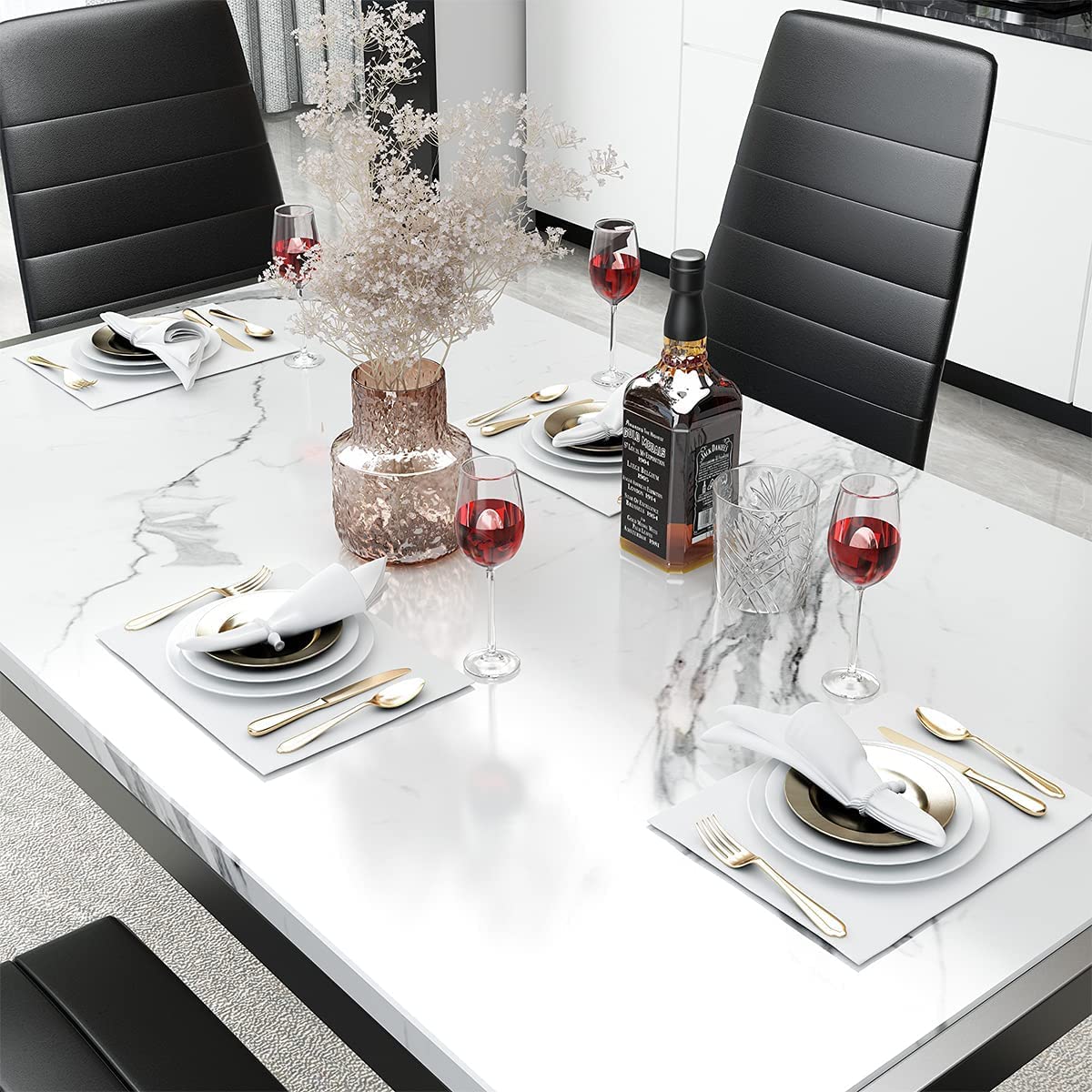 Furniture 5 Piece Faux Dining Set, Modern Kitchen Table Marble Top and High Chairs