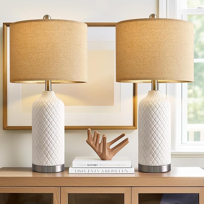 Modern Ceramic Blue Table Lamps Set of 2 for Living Room, Farmhouse