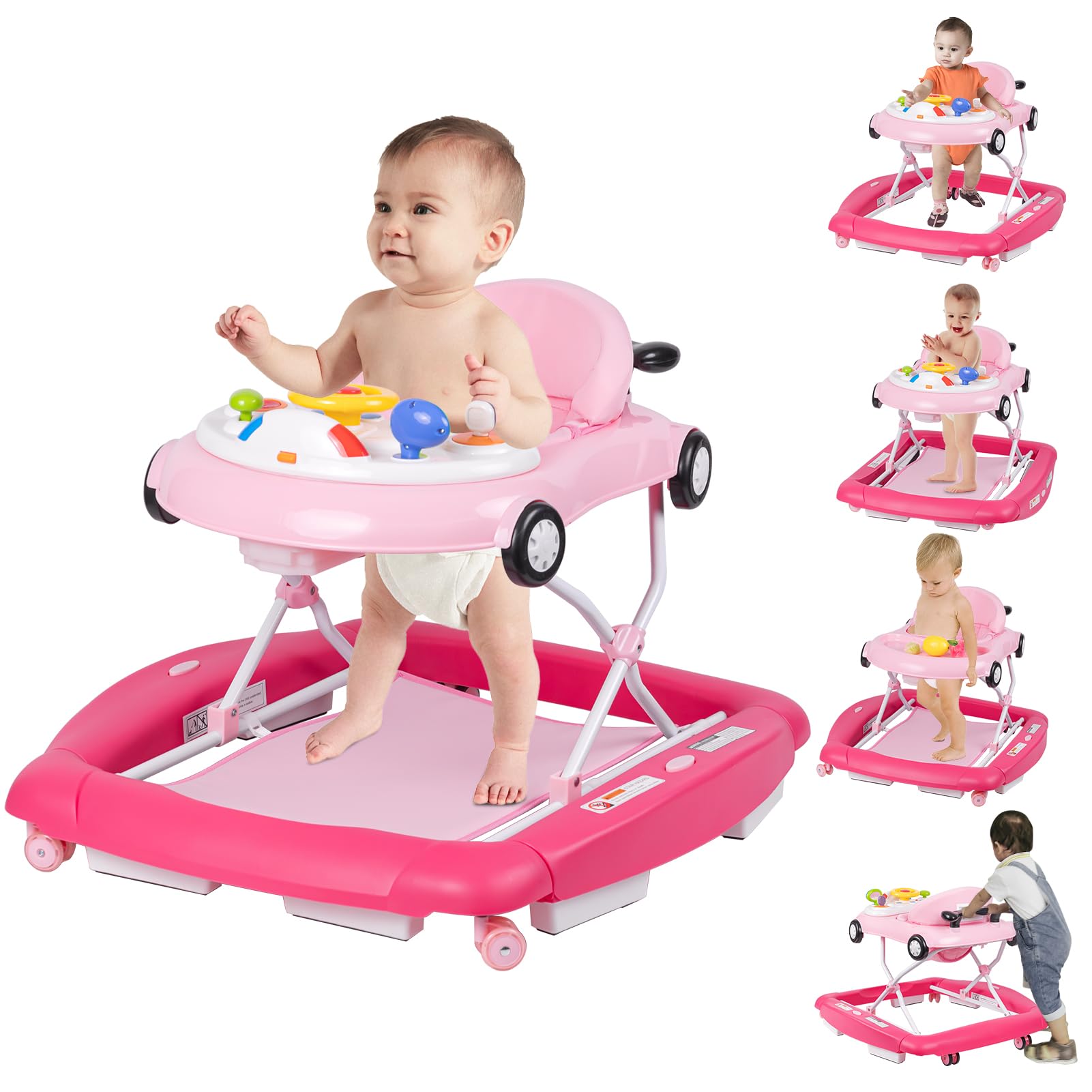 5-in-1 Baby Walker with Wheels, Activity Walker, Car, Bouncer & Rocker - Adjustable Music