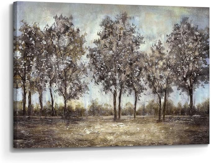 Tree Framed Wall Art Canvas: Landscape Painting Nature Picture Hand Painted Forest