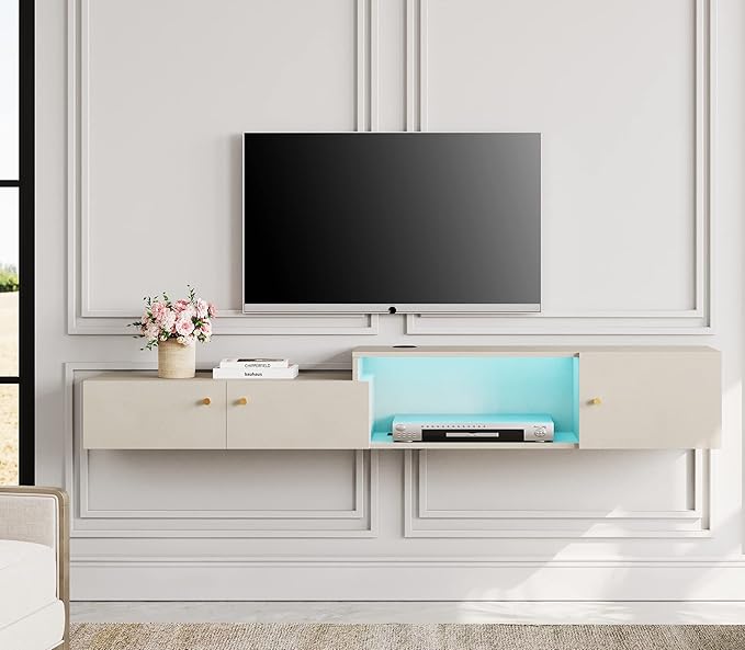 Stand with Charging Station, Wall Mounted Entertainment Center