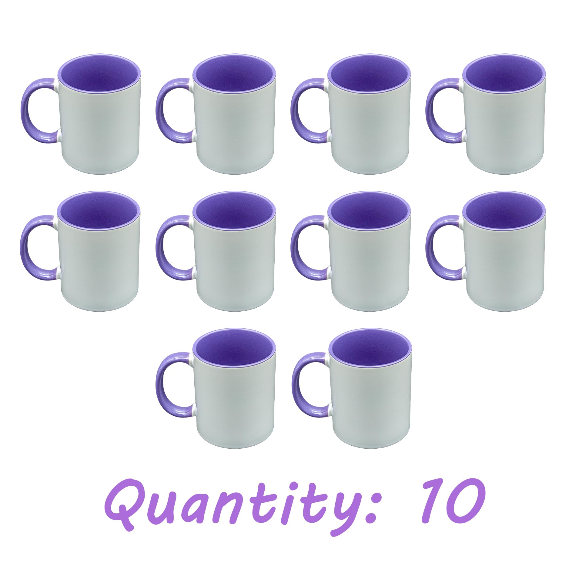 Sublimation Mugs 11 Oz, Purple Inner & Handle - Premium Coffee Cups for Heat Press ojects - Versatile Coffee Mug Design Ideal for Personalized Creations, Set of 10